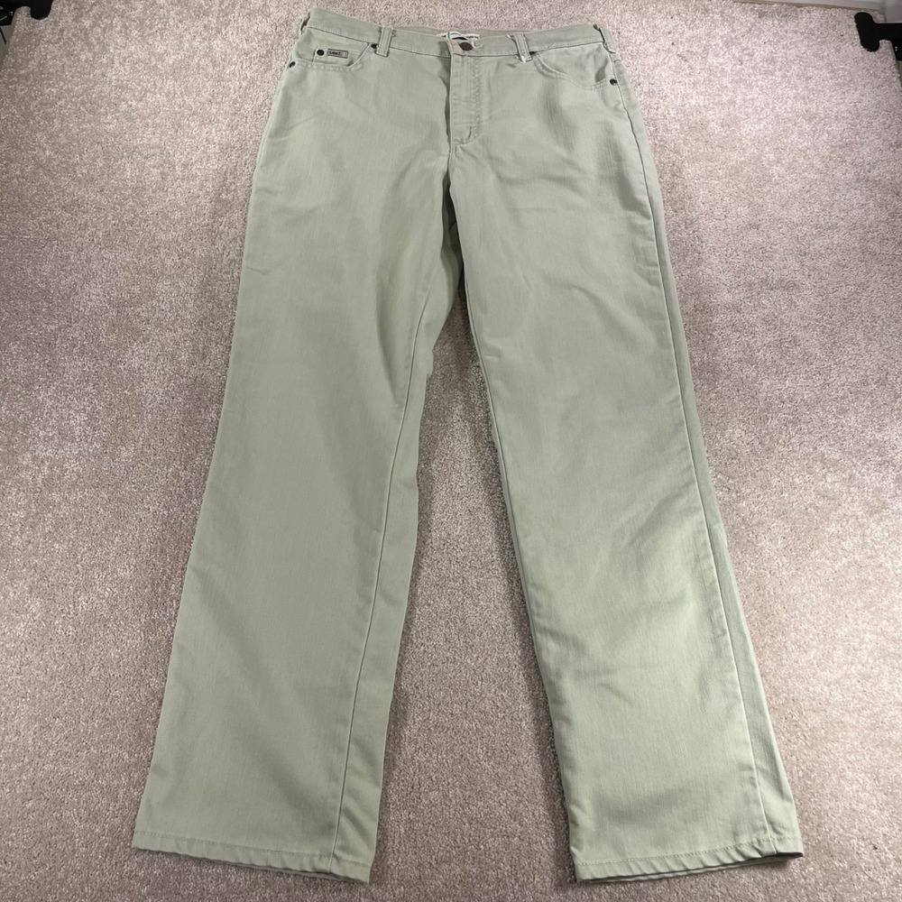 Lee Relaxed Straight Leg Pants Womens 12 Medium Sage Green Cotton Blend 3052033